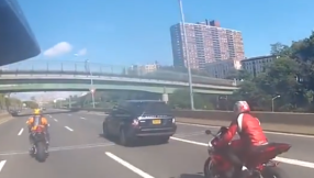 Bikers attack SUV VIDEO: Pack of bikers beat driver of SUV in front of family