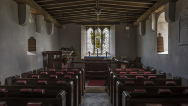 Interior of The Church of St Micheal de Rupe on Brentor, Dartmoor National Park, Devon England UK