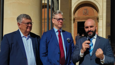 Matthew Grech outside the court in Malta, 25th February 2026