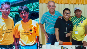 Tim Curtis with translation teams over the years