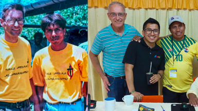 Tim Curtis with translation teams over the years