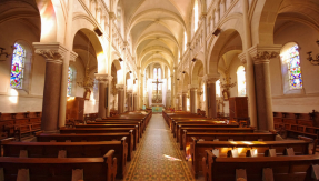 France small catholic church, pews, faith, europe