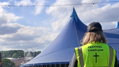 A festival chaplain at Download.