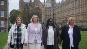 Sandie Peggie, Jennifer Melle and Darlington nurses, Bethany Hutchison and Lisa Lockey outside of parliament.