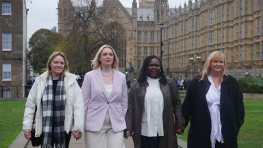 Sandie Peggie, Jennifer Melle and Darlington nurses, Bethany Hutchison and Lisa Lockey outside of parliament.