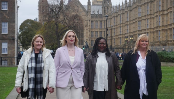 Sandie Peggie, Jennifer Melle and Darlington nurses, Bethany Hutchison and Lisa Lockey outside of parliament.