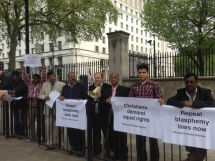 British Pakistani Christians protest blasphemy laws at Downing Street