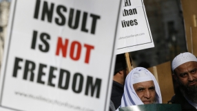 Muslim demonstrators gather at Downing St to protest Mohammed cartoons 