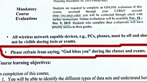 US professor foiled in bid to bar students from saying \'God bless you\' inside school