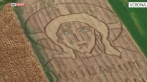 Giant image of Jesus Christ appears in a field in Italy, done by artist who used tractor and plough
