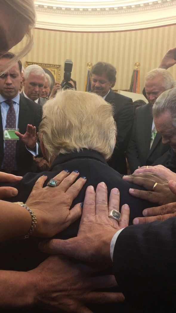 Evangelical leaders pray over Donald Trump during visit to the White ...