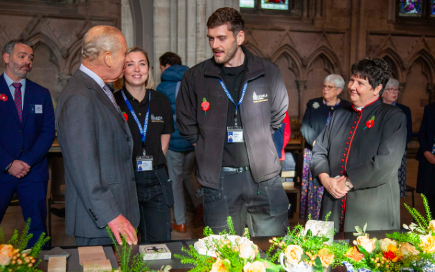 King Charles shown table made from 5,000-year-old wood during visit to Lichfield Cathedral